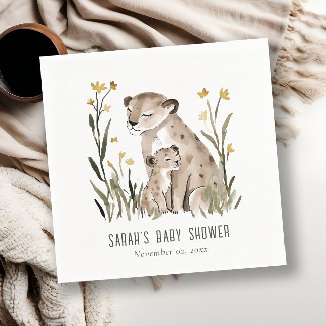 Cute Rustic Mum and Baby Tiger Foliage Baby Shower Pappersservett (Skapare uppladdad)
