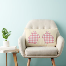 Cute Rustic Påskhares Rosa Gingham Play Lumbarkudde