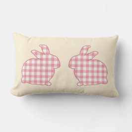 Cute Rustic Påskhares Rosa Gingham Play Lumbarkudde