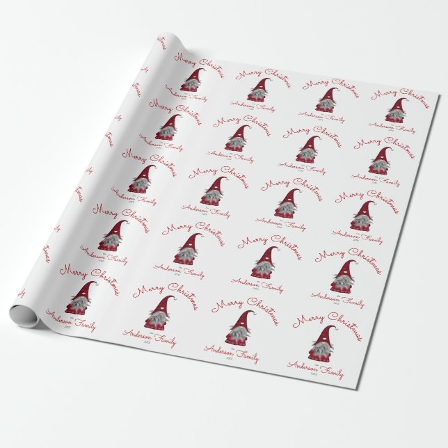 Cute Rustic Personlig God jul Gnome Presentpapper (Utrullad)