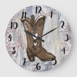 Cute Rustic Rosa Cowgirl Heart Boots Farmhouse  Stor Klocka