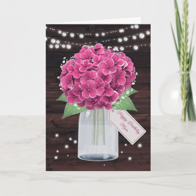 Cute Rustic Rosa Hydrangea Mor Birthday Kort (Framsida)