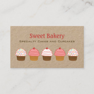 Cute Rustic Rosa och White Cupkaka Bakery Kraft Visitkort