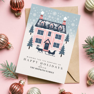 Cute Rustic Rosa Pastel House-julkort