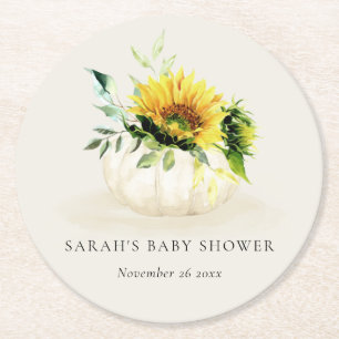 Cute Rustic Solros Pumpkin Blommigt Baby Shower Underlägg Papper Rund
