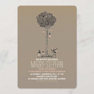 Cute Rustic träd och Mason burk bröllopsinbjudan Inbjudningar