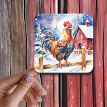 Cute Rustic Tupp Farm ThGod jul Fyrkantigt Klistermärke<br><div class="desc">Kute julklistermärken med ett nöjesfält. Röd,  rustik och en kyckling som står på ett rött staket.</div>
