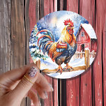 Cute Rustic Tupp Farm ThGod jul Runt Klistermärke<br><div class="desc">Kute julklistermärken med ett nöjesfält. Röd,  rustik och en kyckling som står på ett rött staket.</div>