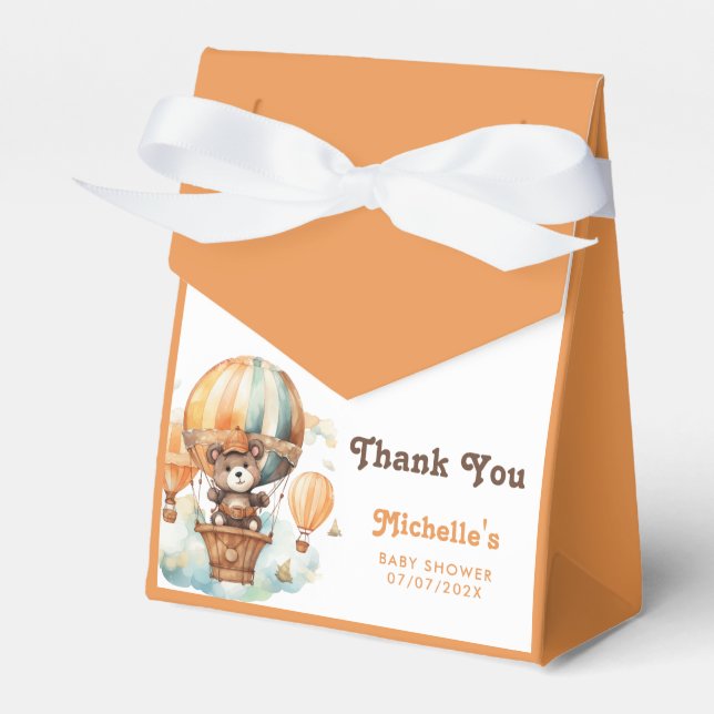 Cute Rustic Watercolor Bear Balloons Boy Presentaskar (Framsidan Sidan)