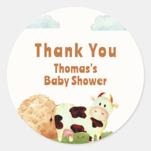 Cute Rustic Watercolor Heliga Cow Farm Baby Shower Runt Klistermärke