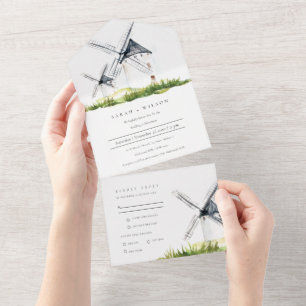 Cute Rustic Watercolor Kvarn Farm Theme Bröllop