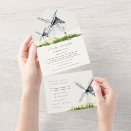 Cute Rustic Watercolor Kvarn Farm Theme Bröllop