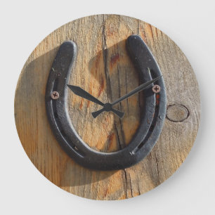 Cute Rustic Western Lycka till Horseshoe Wood-utse Stor Klocka