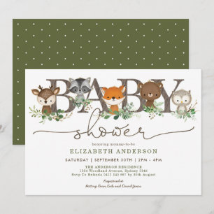 Cute Rustic Woodland Animals Botaniska babyskor Inbjudningar