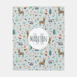 Cute Rustic Woodland Animals Kids Monogram Fleecefilt