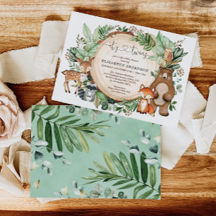 Cute Rustic Woodland Animals Twin Baby Shower Inbjudningar