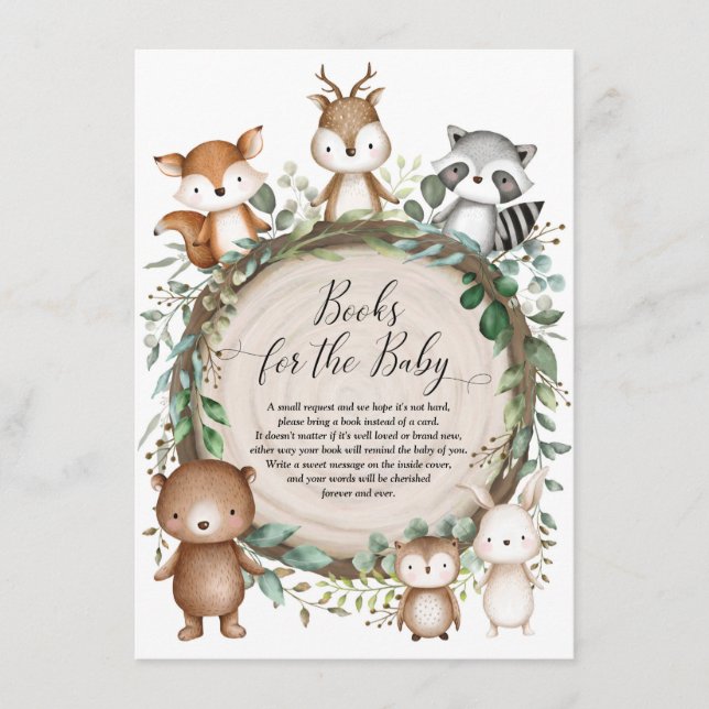 Cute Rustic Woodland Forest Animals Bokar för Baby Tilläggskort (Framsida)