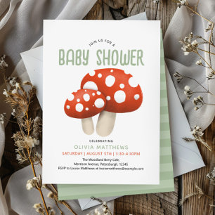 Cute Rustic Woodland Mushroom Baby Shower Inbjudningar