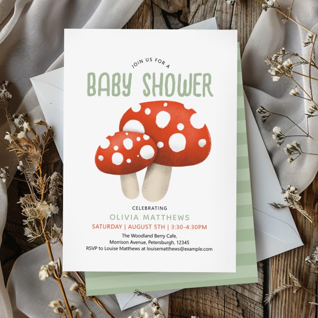 Cute Rustic Woodland Mushroom Baby Shower Inbjudningar (Skapare uppladdad)