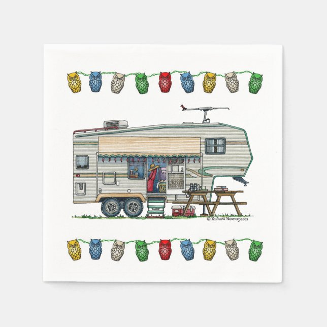 Cute RV-Vintage, femte hjulkamper, Travel Trailer Pappersservett (Framsidan)