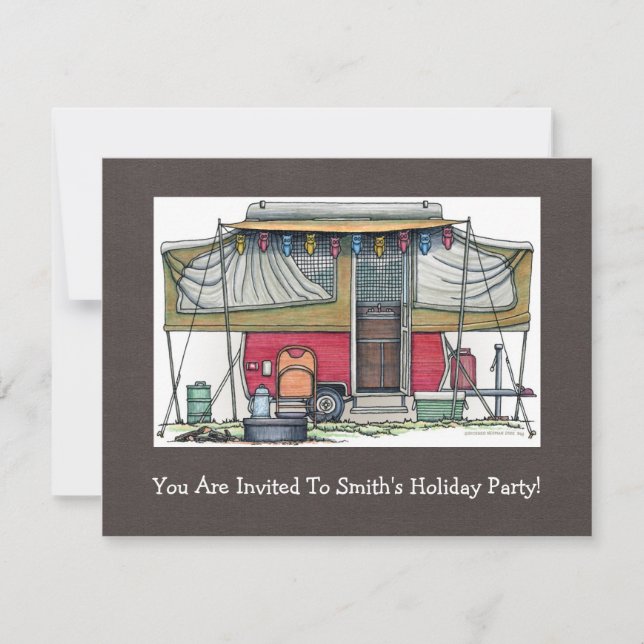 Cute RV-Vintage popup-kameraresefack Inbjudningar (Framsida)