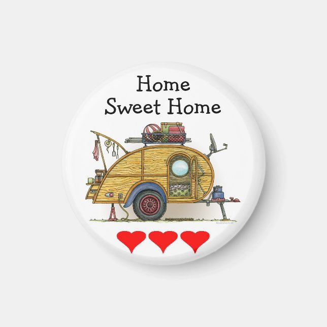 Cute RV-Vintage TearDrop Camper Travel Trailer Tra Magnet (Framsidan)
