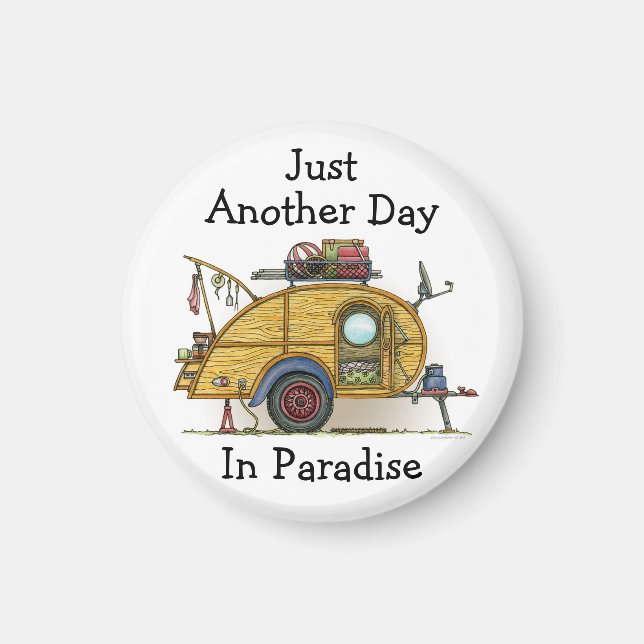 Cute RV-Vintage TearDrop Camper Travel Trailer Tra Magnet (Framsidan)
