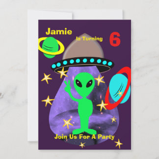 Cute rymden Alien Thned Födelsedagsfest Inbjudningar