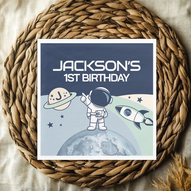 Cute Rymden Astronaut Birthday Pappersservett (Cute Outer Space Astronaut Birthday Napkins)