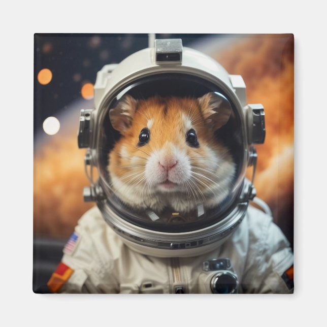 Cute Rymden Astronaut Hamster Magnet (Framsidan)