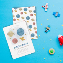 Cute Rymden Planet Watercolor Första födelsedag