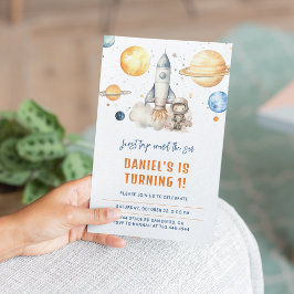 Cute Rymden Planets Boy Första födelsedag Inbjudningar