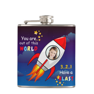 Cute Rymden Rocket Frakt Blast från födelsedag Fickplunta