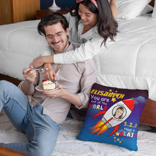 Cute Rymden Rocket Frakt Blast från födelsedag Kudde