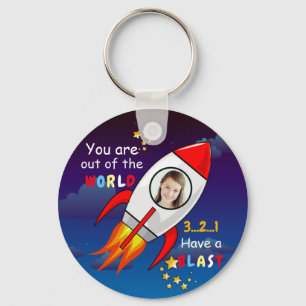 Cute Rymden Rocket Frakt Blast från födelsedag Nyckelring