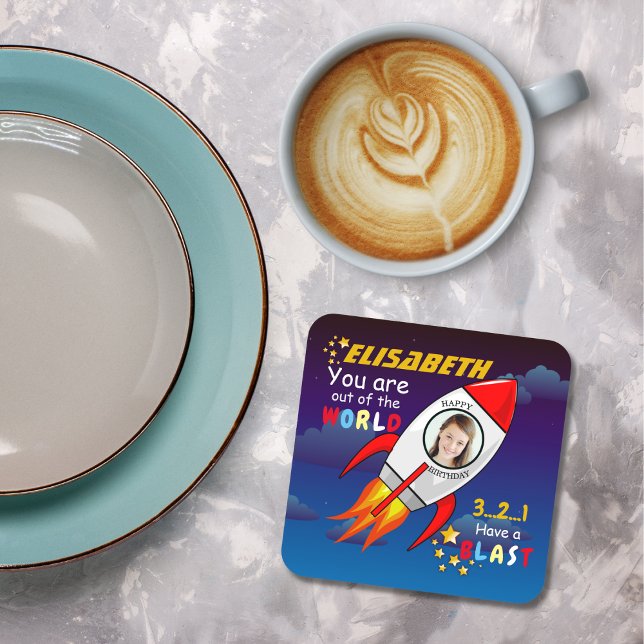 Cute Rymden Rocket Frakt Blast från födelsedag Underlägg Papper Kvadrat (Skapare uppladdad)