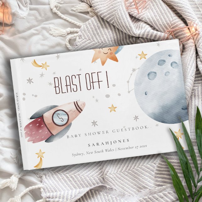 Cute Rymden Starry Planet Rocket Baby Shower Gästböcker (Skapare uppladdad)