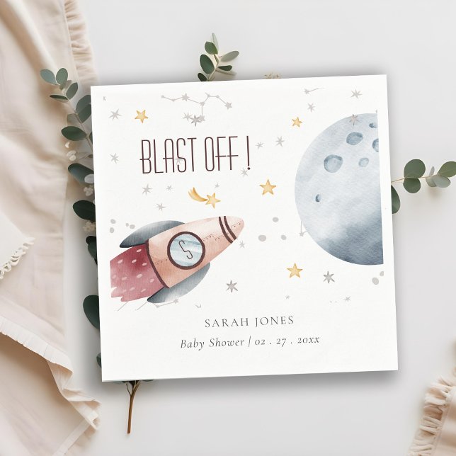 Cute Rymden Starry Planet Rocket Baby Shower Pappersservett (Skapare uppladdad)