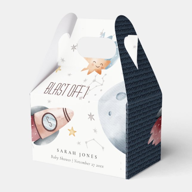 Cute Rymden Starry Planet Rocket Baby Shower Presentaskar (Framsidan Sidan)