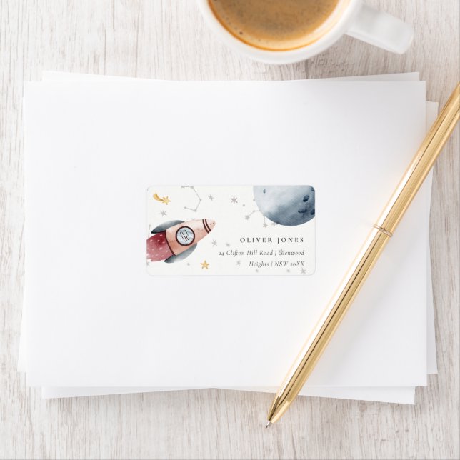 Cute Rymden Starry Planets Birthday Adress L Adressetikett (Insitu)