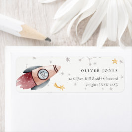 Cute Rymden Starry Planets födelsedag Adress Returadress Etikett