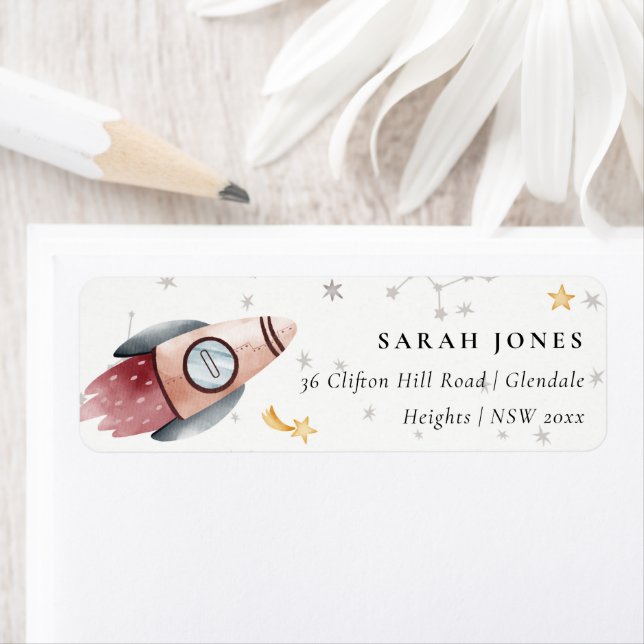 Cute Rymden Starry Planets Monogram Adress Returadress Etikett (Insitu)