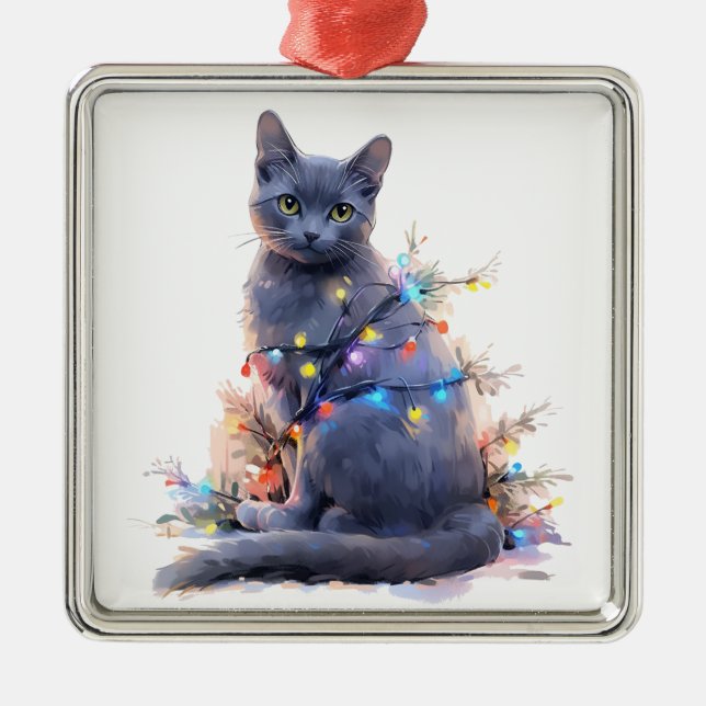 CUTE RYSIAN BLUE CAT CHRISTMAS HELGDAG LJUS JULGRANSPRYDNAD METALL (Framsidan)