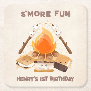Cute S more Campfire 1:a födelsedag Papper Underlä Underlägg Papper Kvadrat