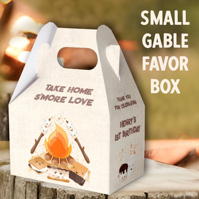 Cute S more Campfire 1:a födelsedagskampanjen Presentaskar (Cute S'mores Small Gable Favor Boxes - You can choose from 3 sizes of these gable favor boxes)