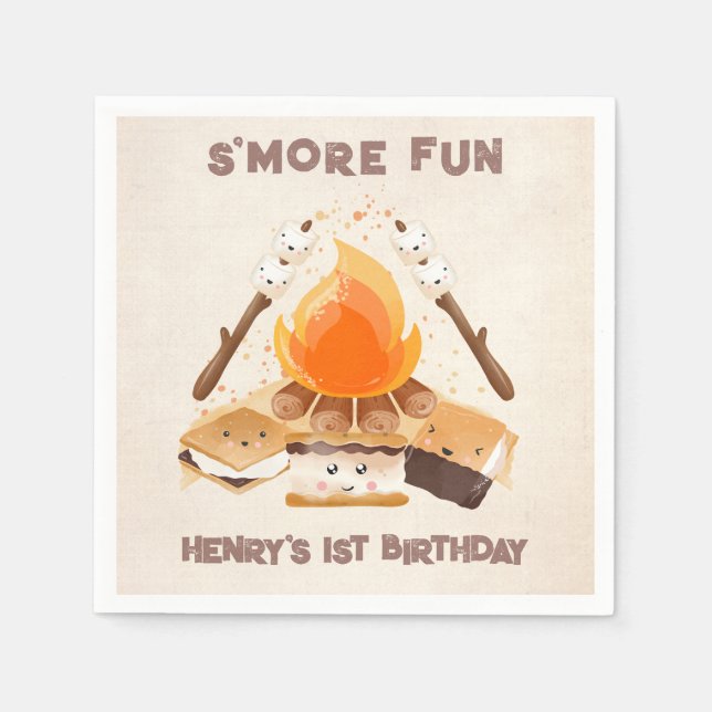 Cute S more Campfire 1st Birthday Papper Napkins Pappersservett (Framsidan)