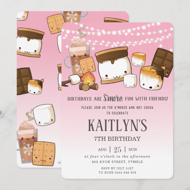 Cute S mres Hett Cocoa Camping Bonfire Birthday  Inbjudningar (Fram/baksida)