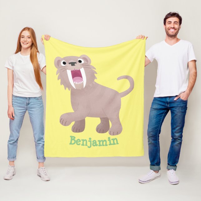 Cute Saber Toothed Tiger Smilodon tecknad Fleecefilt (På plats)