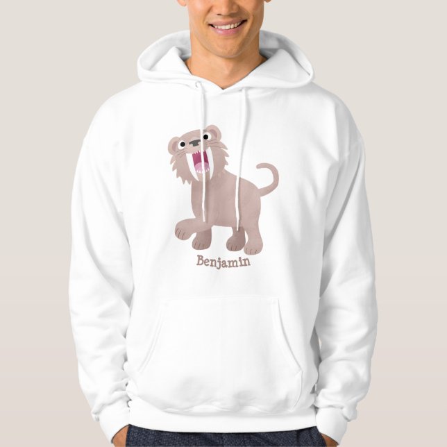 Cute Saber Toothed Tiger Smilodon tecknad Hoodie (Framsida)
