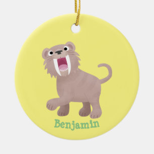 Cute Saber Toothed Tiger Smilodon tecknad Julgransprydnad Keramik
